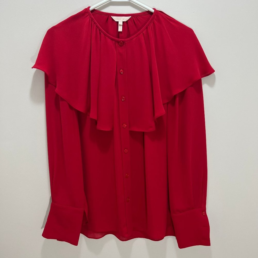 Rebecca Taylor Ruffle Button-Down Silk Top Size Small